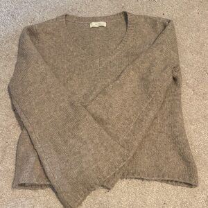 OAK + FORT Women's V-Neck Sweater in Taupe Brown